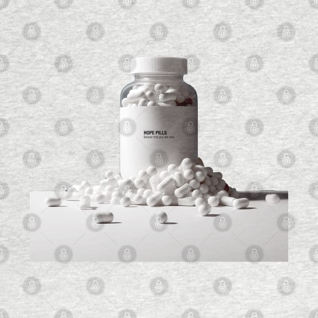 Hope Pills: A Bottle of Hope to cure the 2023 Hangover. Believe That You Are Able on a light (Knocked Out) background by Puff Sumo